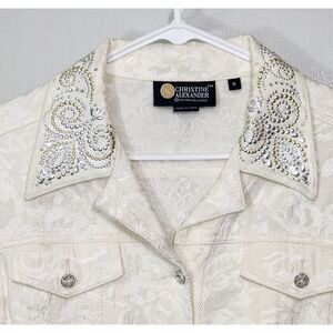 Christine Alexander White Jean Jacket with Silver Accents Rodeo Vintage Cool